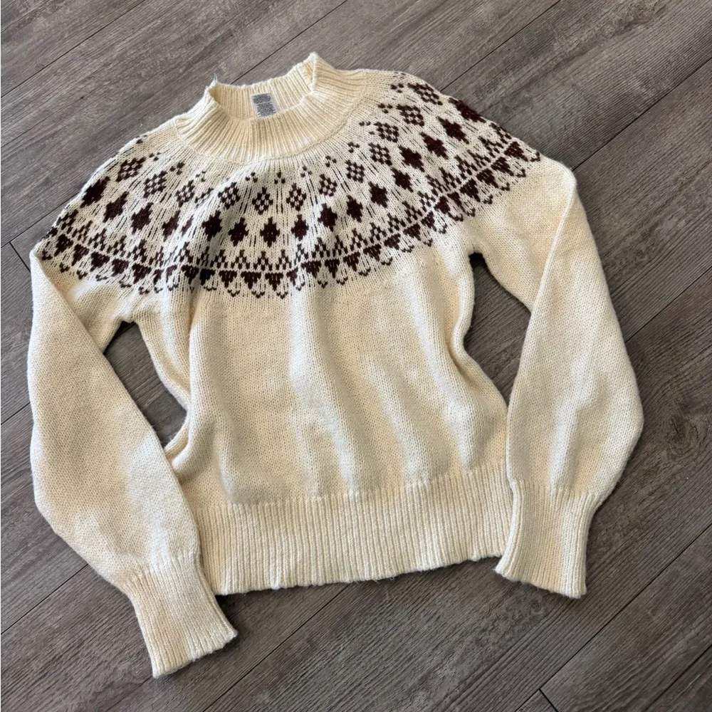 Melrose and Market Cream and Brown Patterned Sweater